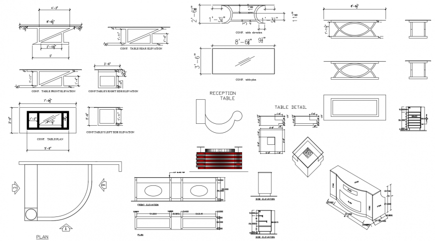 Wooden Table And Cabinet Elevation And Section Drawing Details Dwg