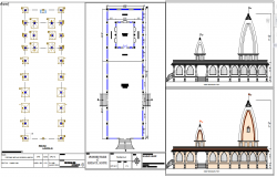 Temple cad block, Hindu temple plan, front and rear elevation in autocad