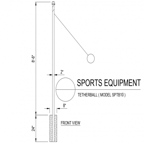 Tether ball front view with sport equipment dwg file - Cadbull