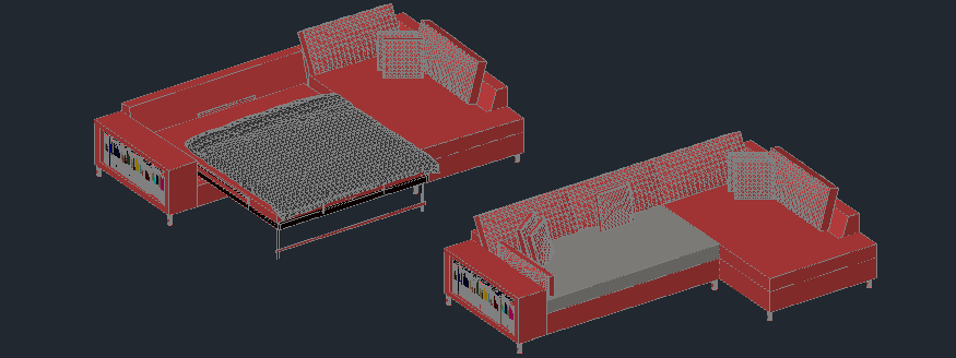 3D Drawing Of Sofa Cum Bed In AutoCAD Cadbull