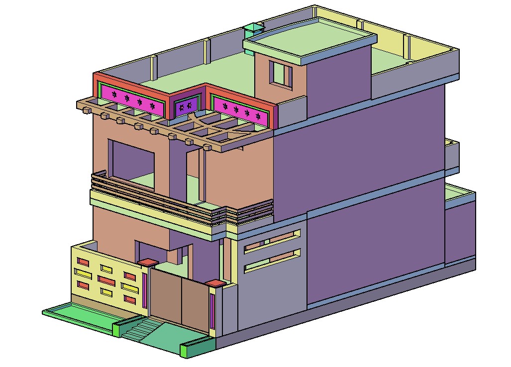 3d model house design for DWG file - Cadbull