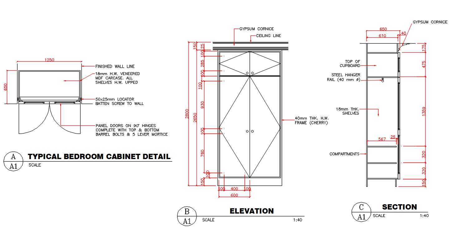 Bedroom Cabinet Free CAD Drawing - Cadbull