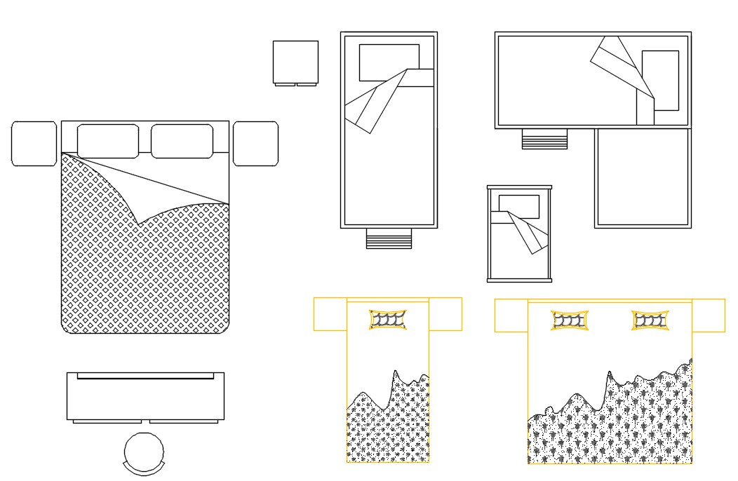 Different types of 2d Bed design Autocad furniture drawing blocks - Cadbull