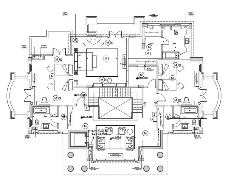 Firstfloor plan of a villa with the detail of fire alarm