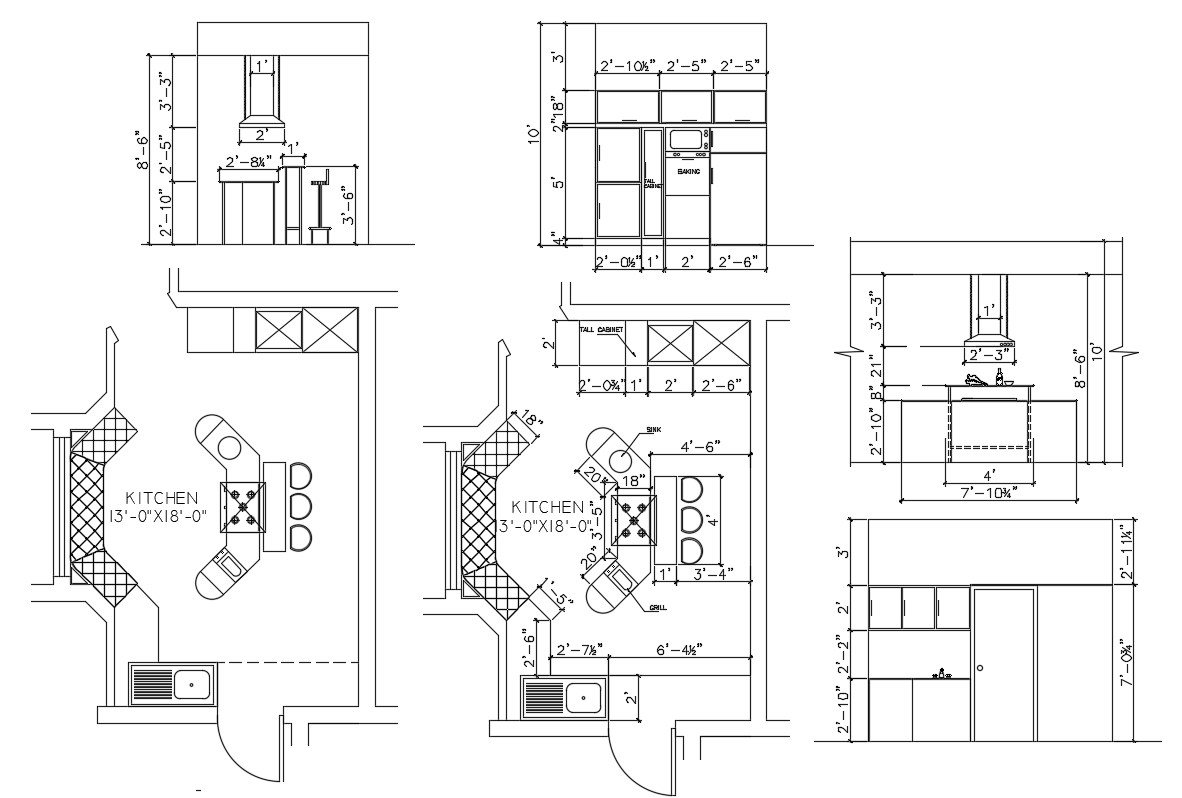 Kitchen Layout With Elevations In Dwg File Cadbull