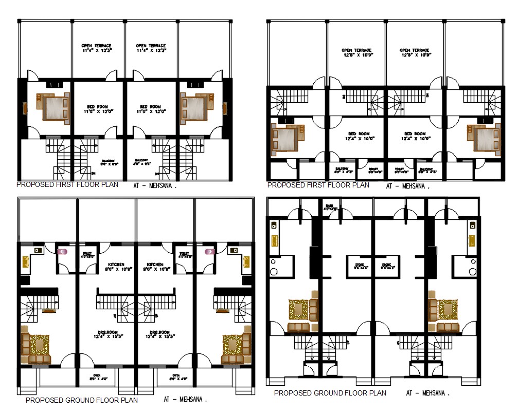 1 BHK Row House Plan With Open Terrace Design AutoCAD File ...