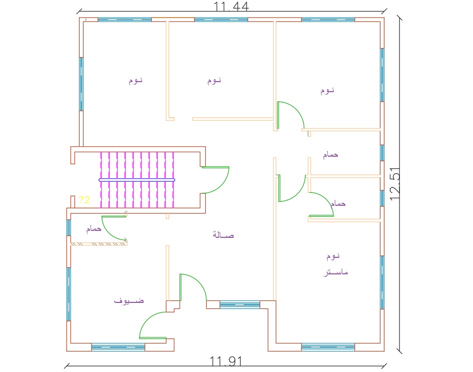 11 X 12 Meter 3 BHK Sample House Plan DWG File Cadbull
