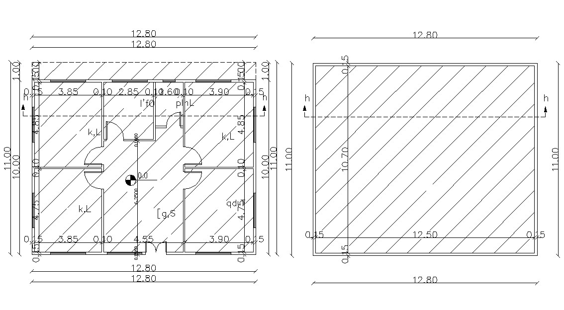 1280 X 1100 Meter 3 Bhk House Floor Plan Cad Drawing Cadbull