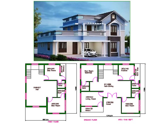 1500 Sq Ft House Plan With Car Parking DWG And 3d Max File ...