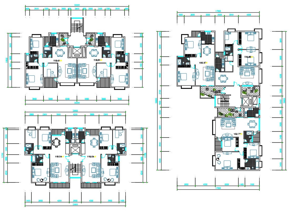 2 And 3 Bedroom Floor Plan With Dimensions - Cadbull