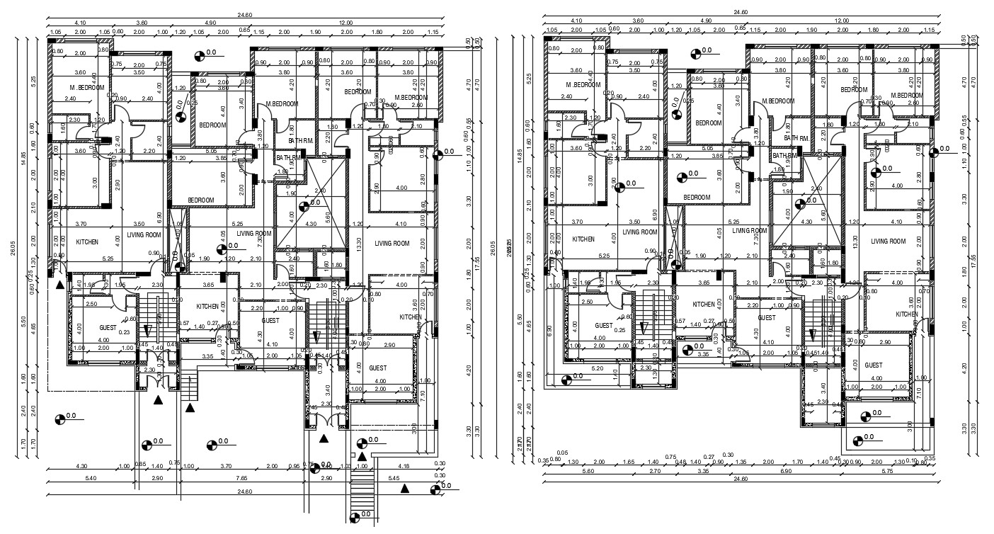 2 Bhk Apartment Cluster Layout Plan With Dimension Cad Drawing Cadbull