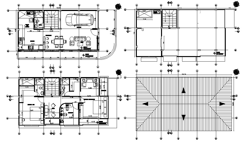 2 BHK Furnished Bungalow Layout CAD Plan - Cadbull