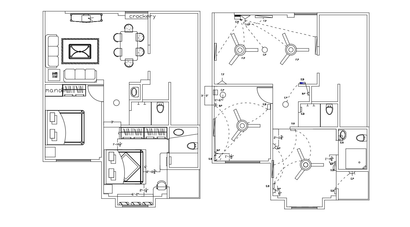 2 BHK House  Design Furniture  layout Plan  AutoCAD  drawing 