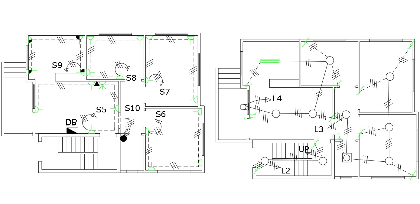 2 BHK House Electrical Plan  AutoCAD Drawing Cadbull