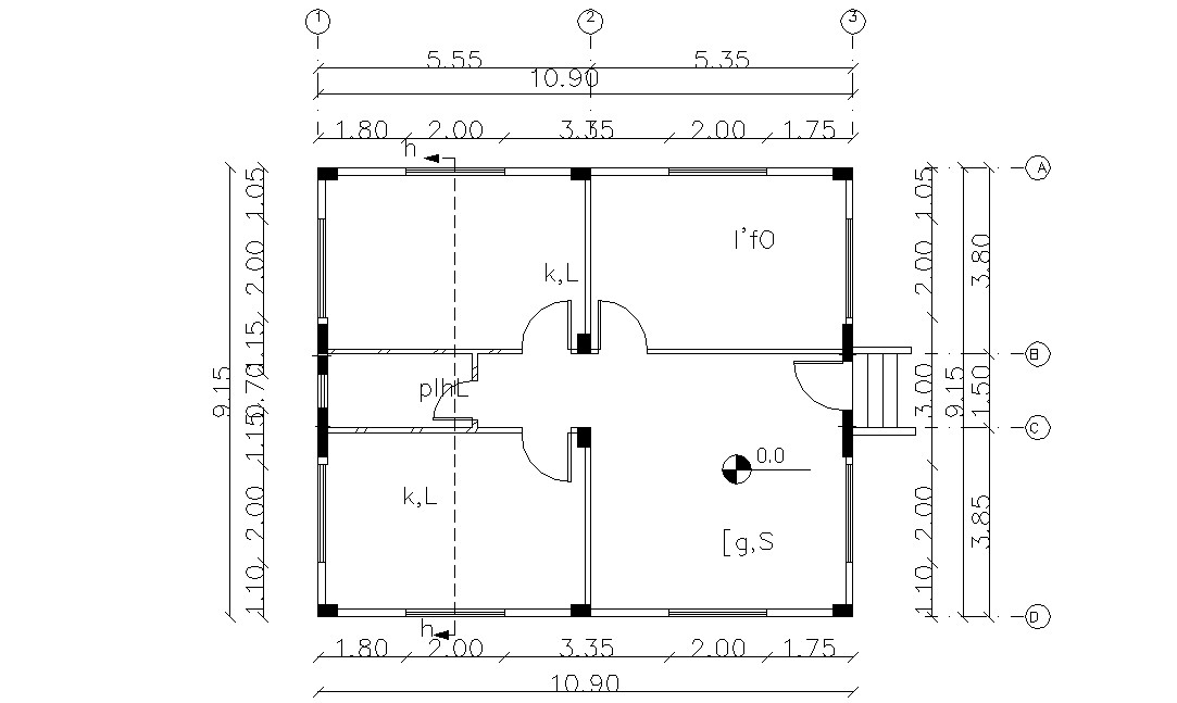 2 BHK House Floor Plan AutoCAD Drawing - Cadbull