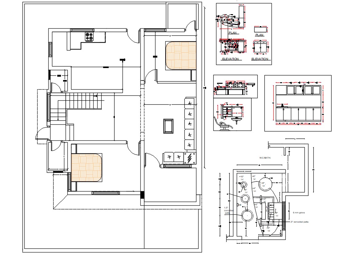  2  Bedroom  House  Floor Plan  With Ceiling Design  AutoCAD  
