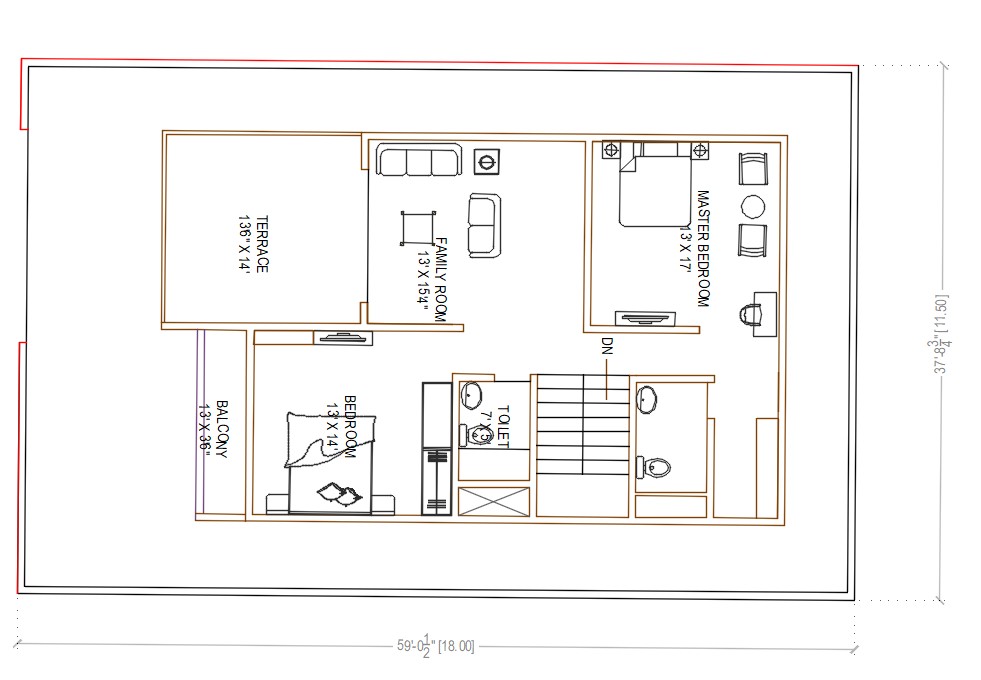 2 Bedroom House Layout Plan Dwg File Cadbull