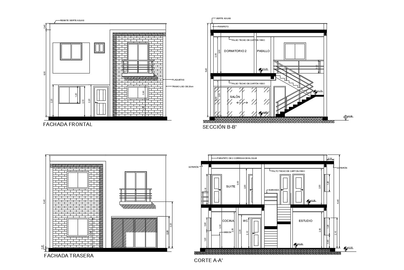 Sectional Elevation Of 2 Storey House In Autocad Cadbull Images And 