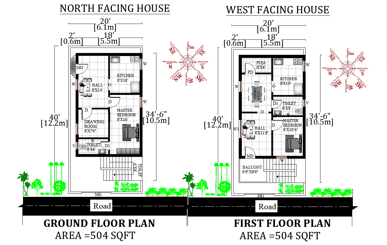 20'X40' Beautiful North and west facing G+1 House Plan as per vastu