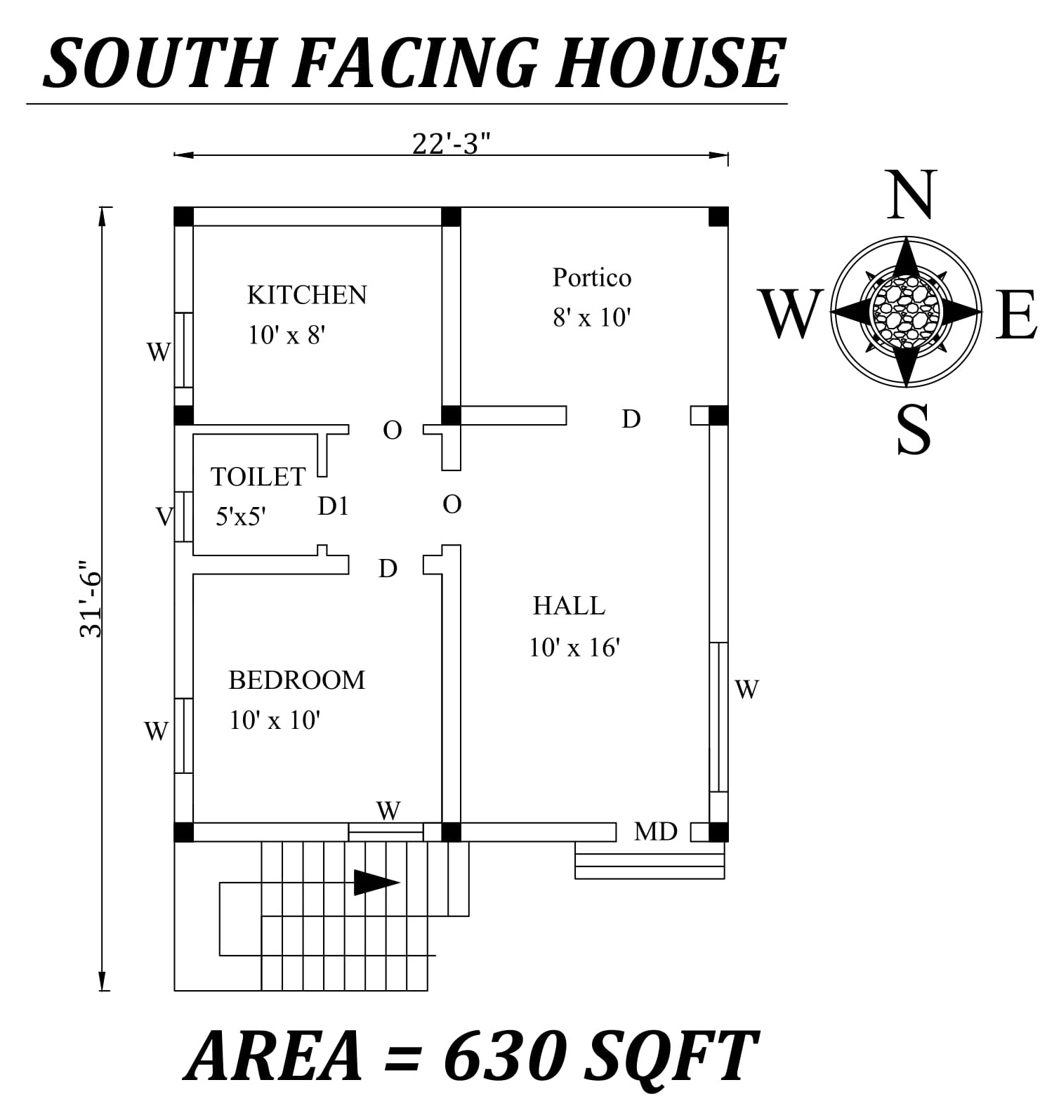 22 3 x31 6 1bhk South facing House Plan As Per Vastu 