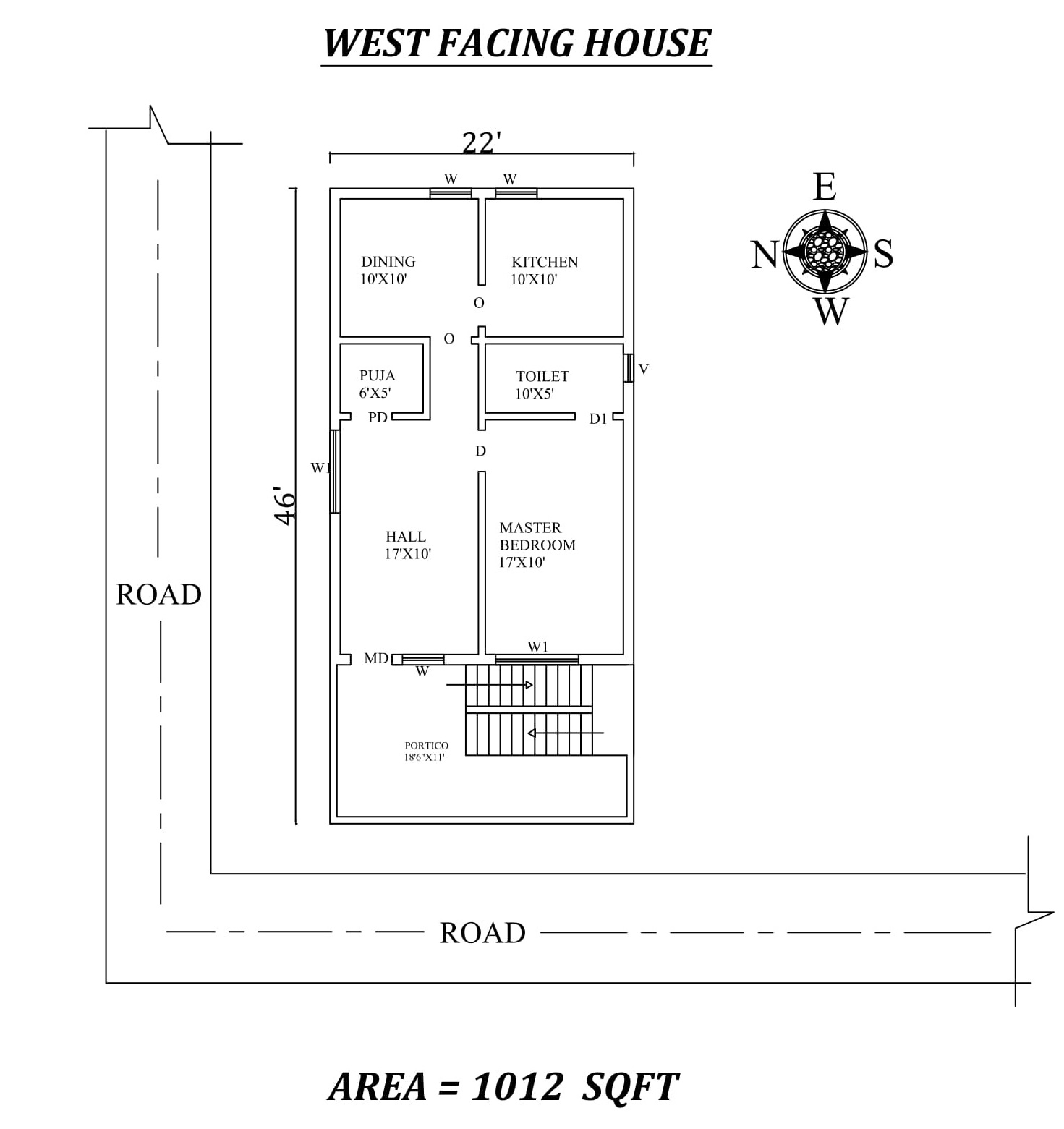 22x46 Single Bhk West Facing House Plan As Per Vastu Shastraautocad Dwg And Pdf File Details