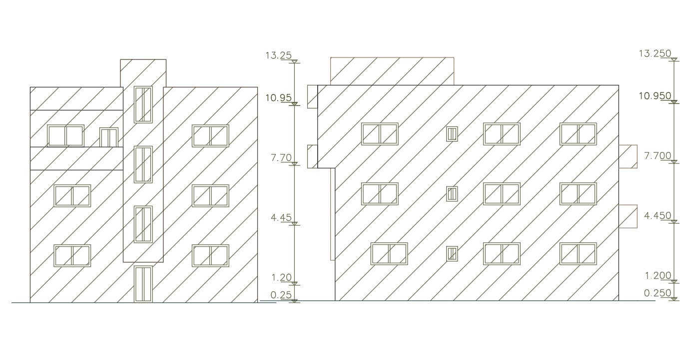 240 Square Yards Apartment Building Elevation Design - Cadbull