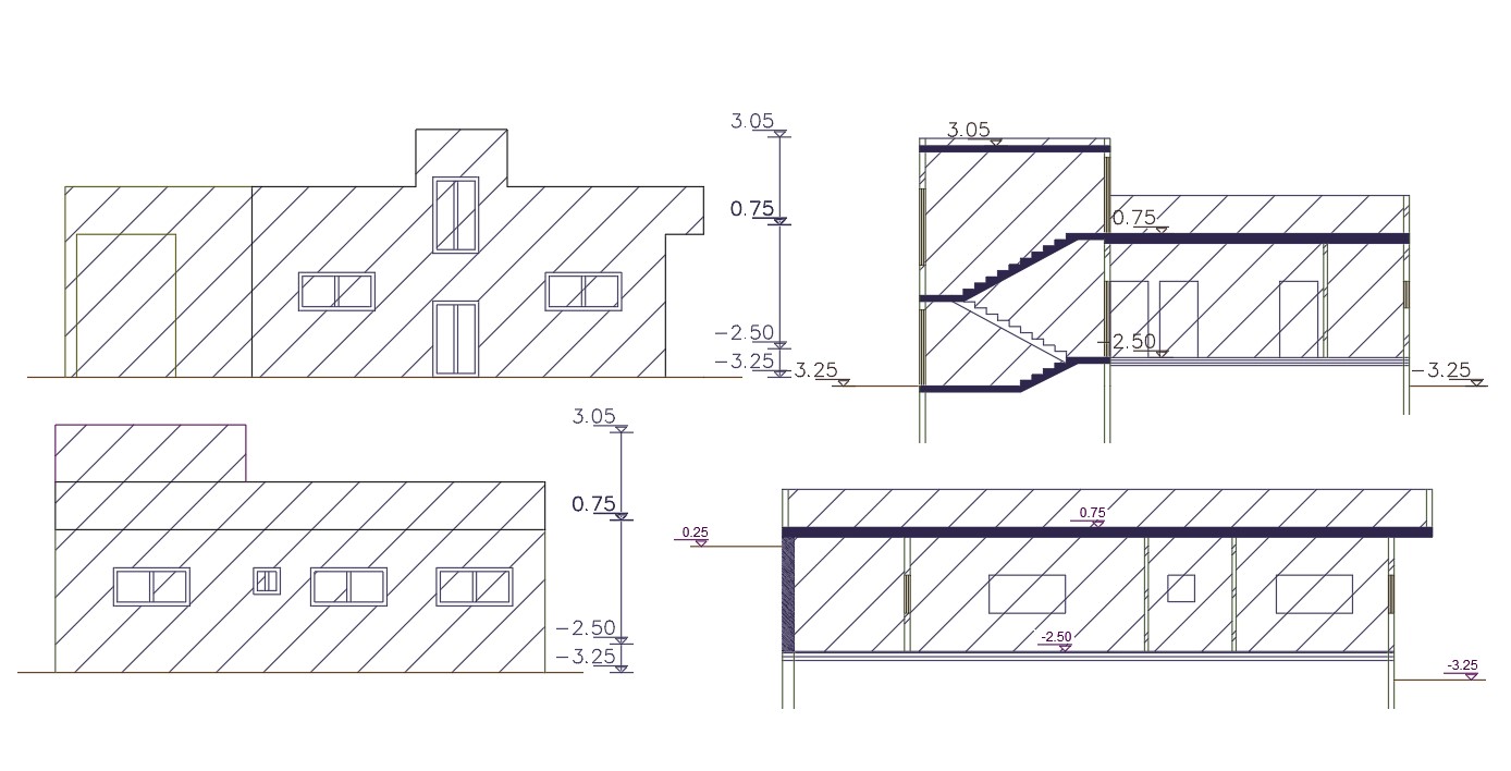 245 Square Yard House Building Design CAD Drawing - Cadbull