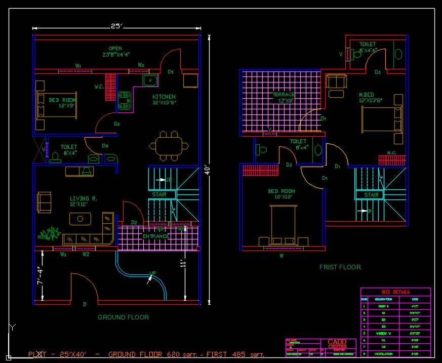 25'X40' House Ground Floor And First Floor Plan DWG File - Cadbull