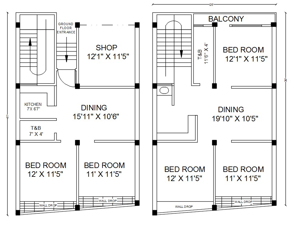 25 X 41 AutoCAD  House  Layout Plan  Design DWG File Cadbull