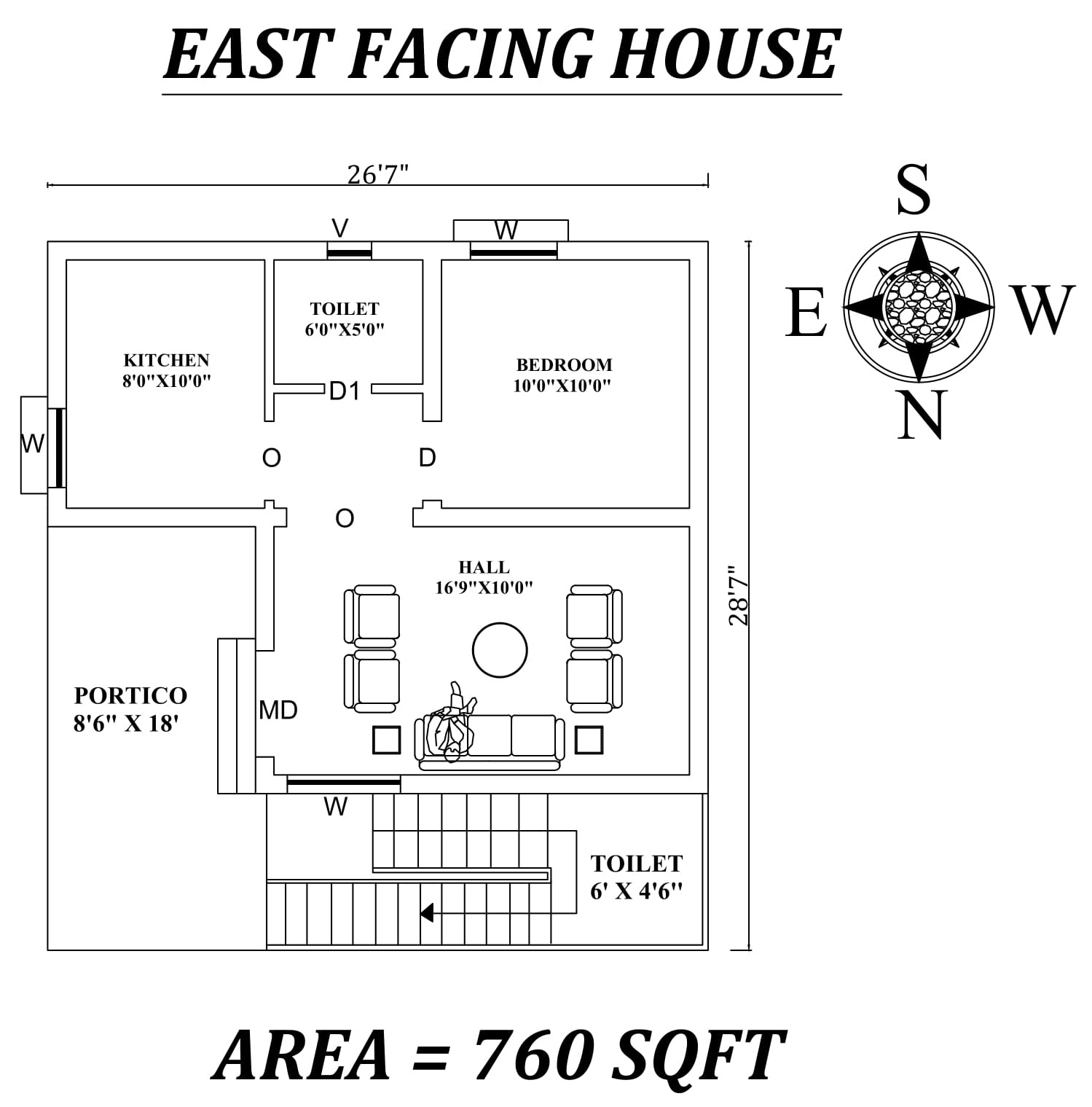 267x287 Single Bhk East Facing House Plan As Per Vastu Shastraautocad Dwg And Pdf File 