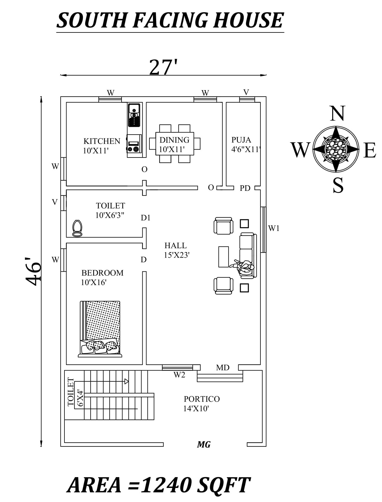 Autocad Drawing File Shows X Bhk South Facing House Plan As Per Hot Sex Picture