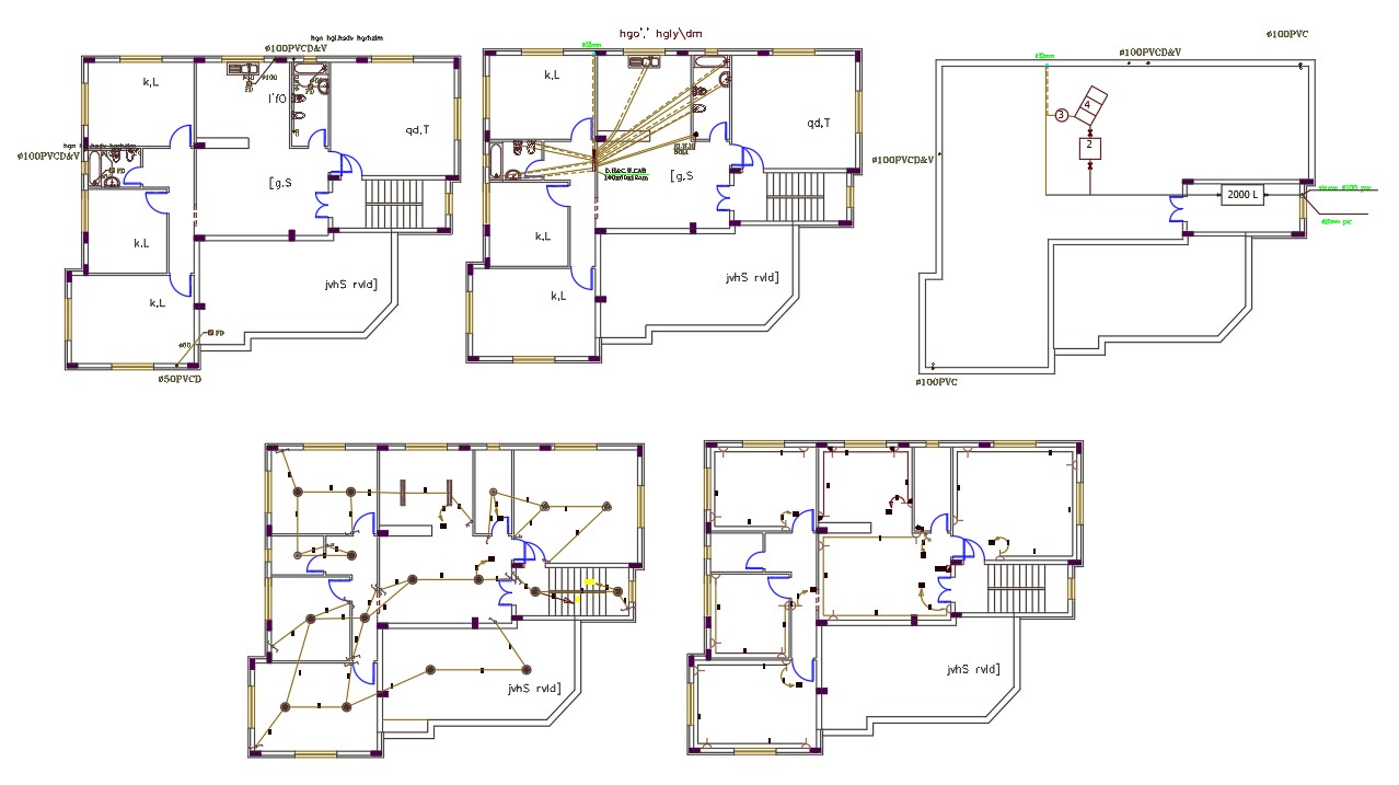 2880 Sq Ft House Electrical And Plumbing Layout Plan Cadbull