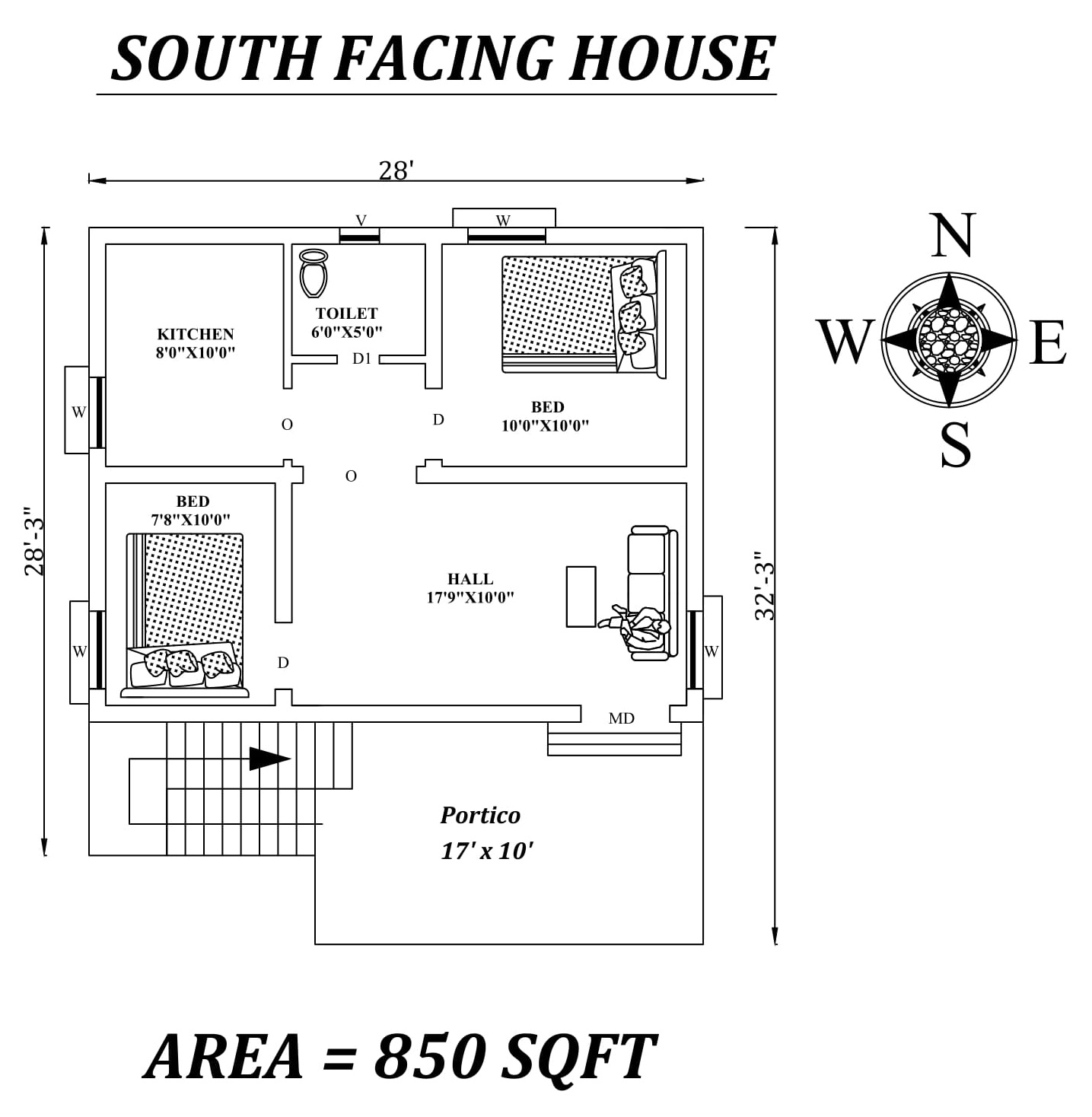 28 X28 2bhk Furnished Awesome South facing House Plan As 