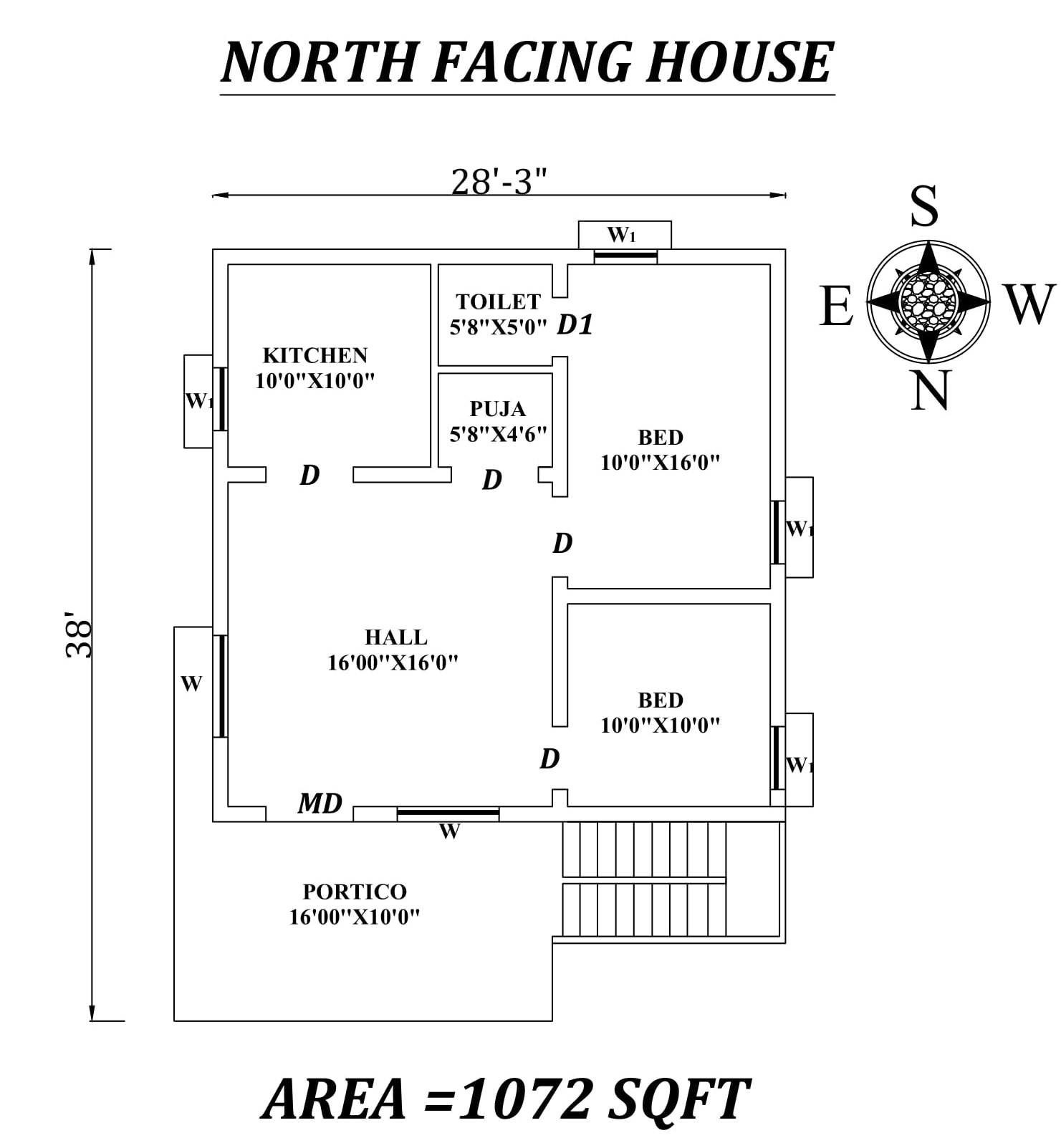 28'x38' Amazing North facing 2bhk house plan as per vastu Shastra ...