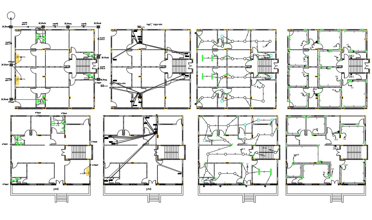 2 BHK Apartment Electrical And Plumbing Plan Design - Cadbull