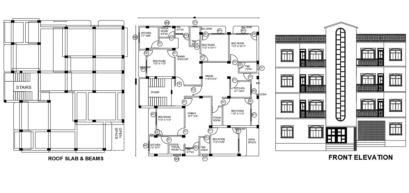 Bhk Apartment Plan And Front Elevation Design Cad File Cadbull My Xxx Hot Girl