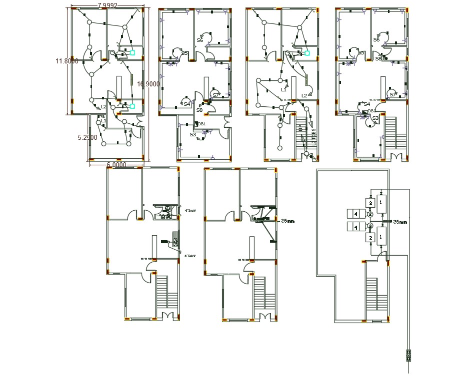 2 BHK House Electrical And Plumbing Plan CAD Drawing - Cadbull