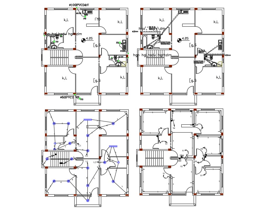 2 BHK House Wiring And Plumbing Plan Design - Cadbull