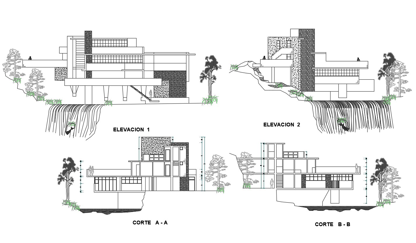 Autocad Drawing Fallingwater House Second Floor In Architecture Net ...