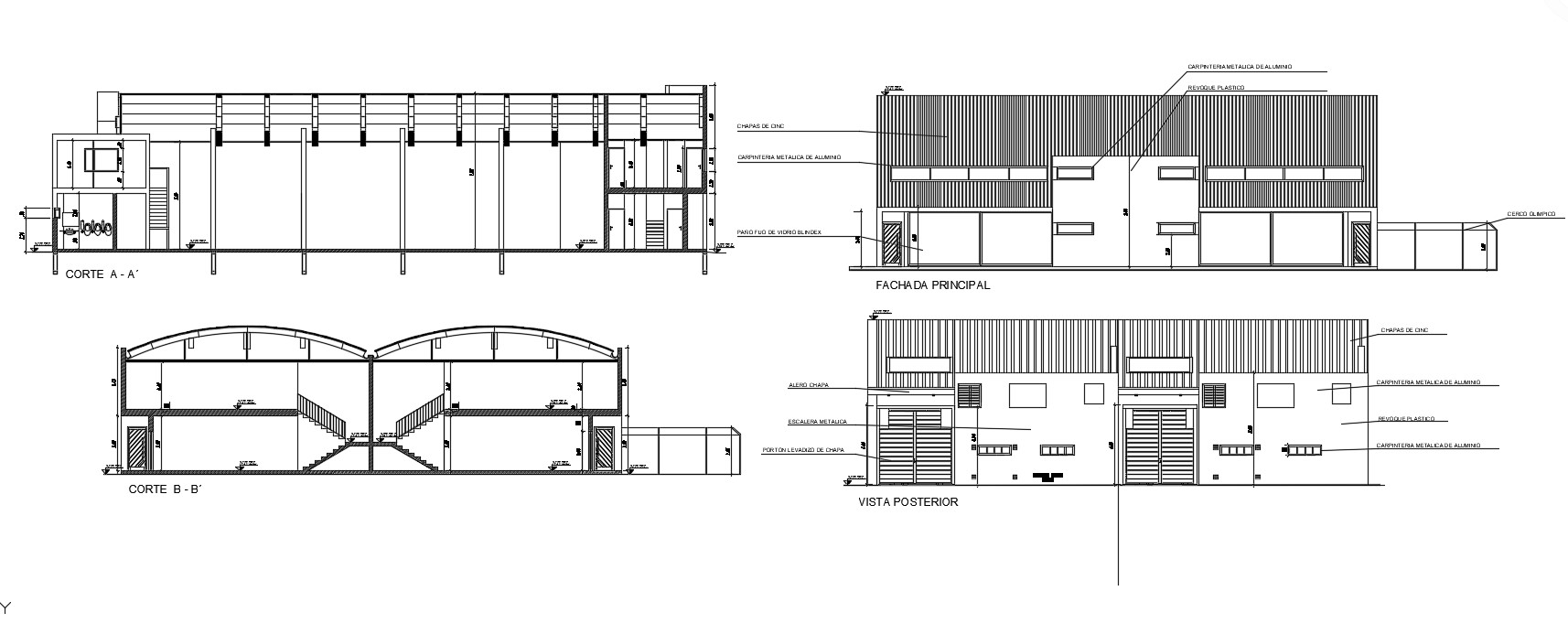 2d Cad Drawing Of Industrial Building Section And Elevation Design 