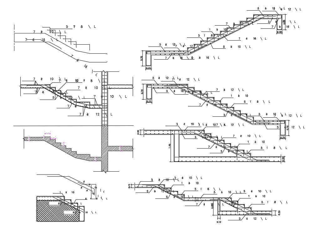 2D CAD Drawing Of RCC Staircase Construction Section Drawing DWG File ...