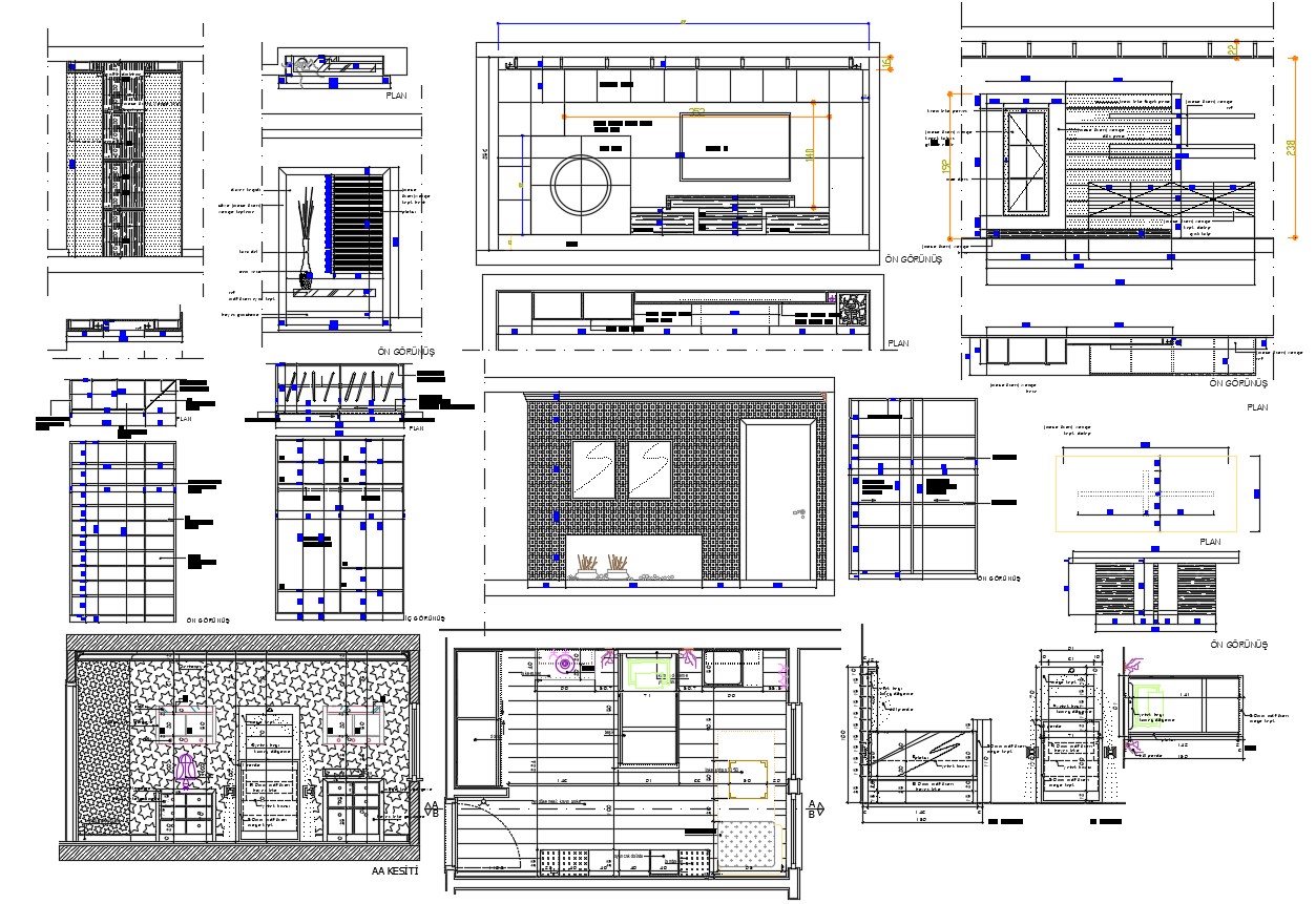 One Bedroom House Layout Plan Details With Furniture Layout Dwg File ...