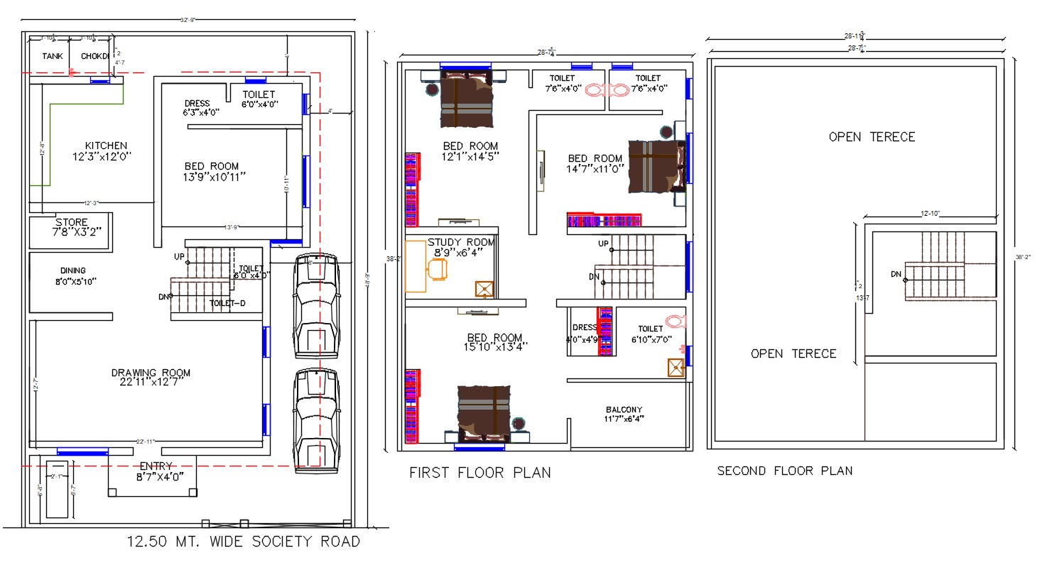 2d Cad File Bungalow Floors Plan With Working Drawing