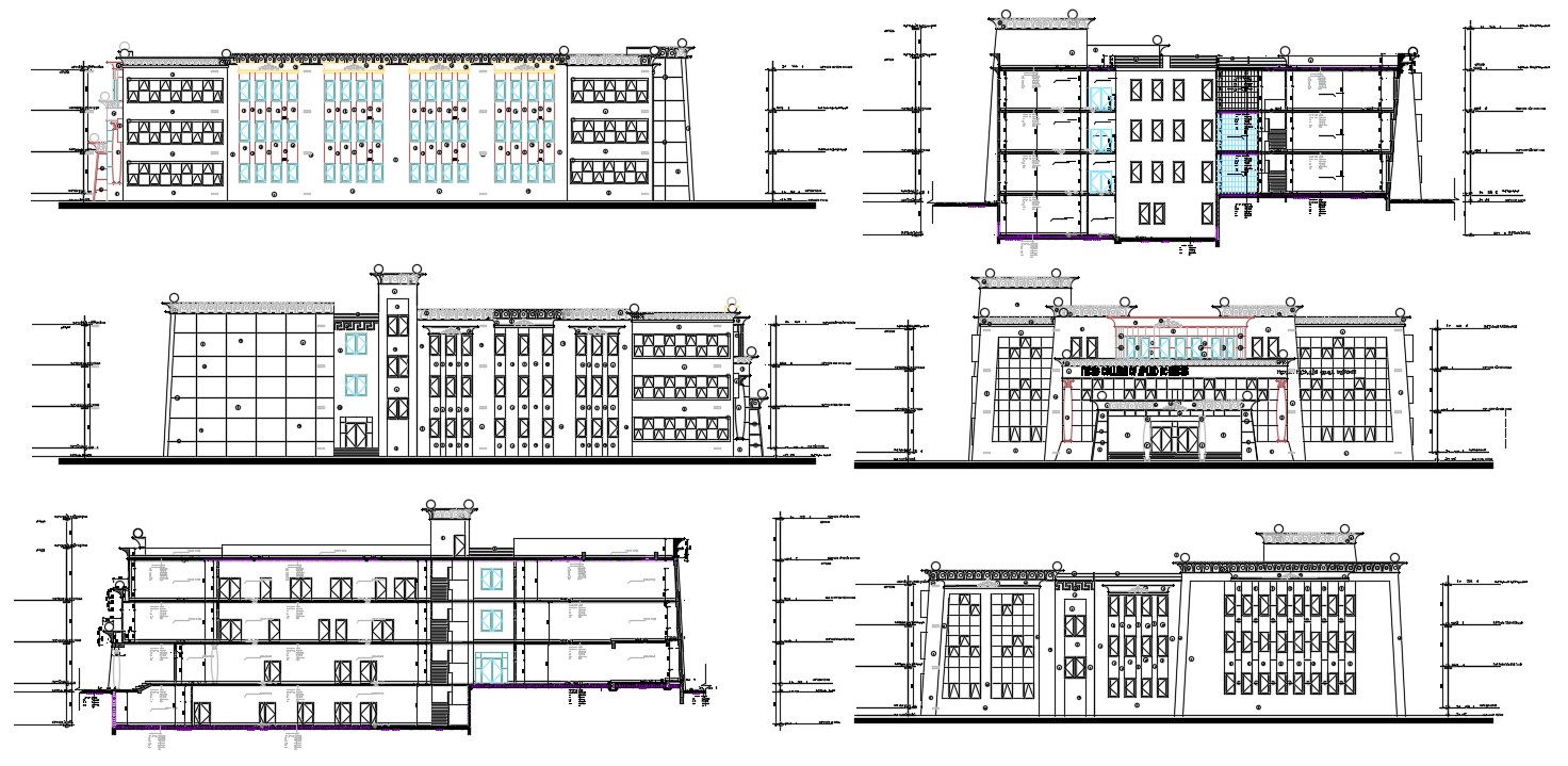 D DWG Drawing Commercial Building Modern Elevation And Section AutoCAD File Cadbull