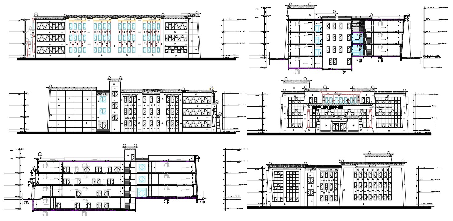 Elevation And Section Commercial Building Plan Layout File Cadbull My