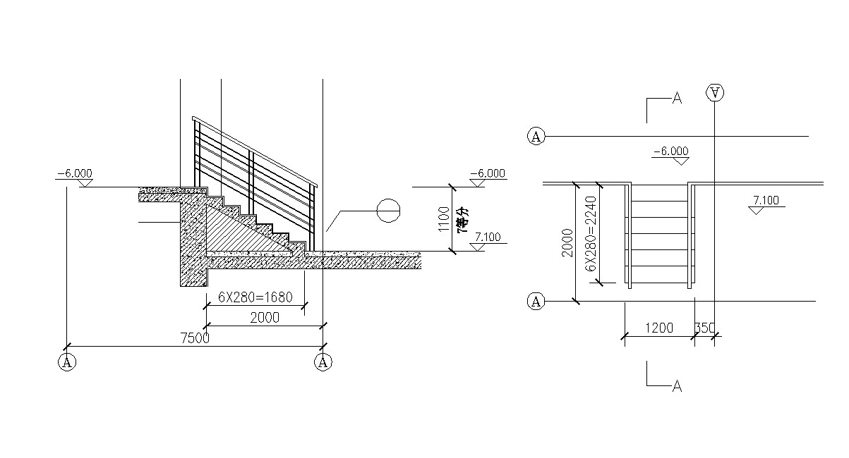 2D Drawing Of Staircase Construction Design Autocad file 