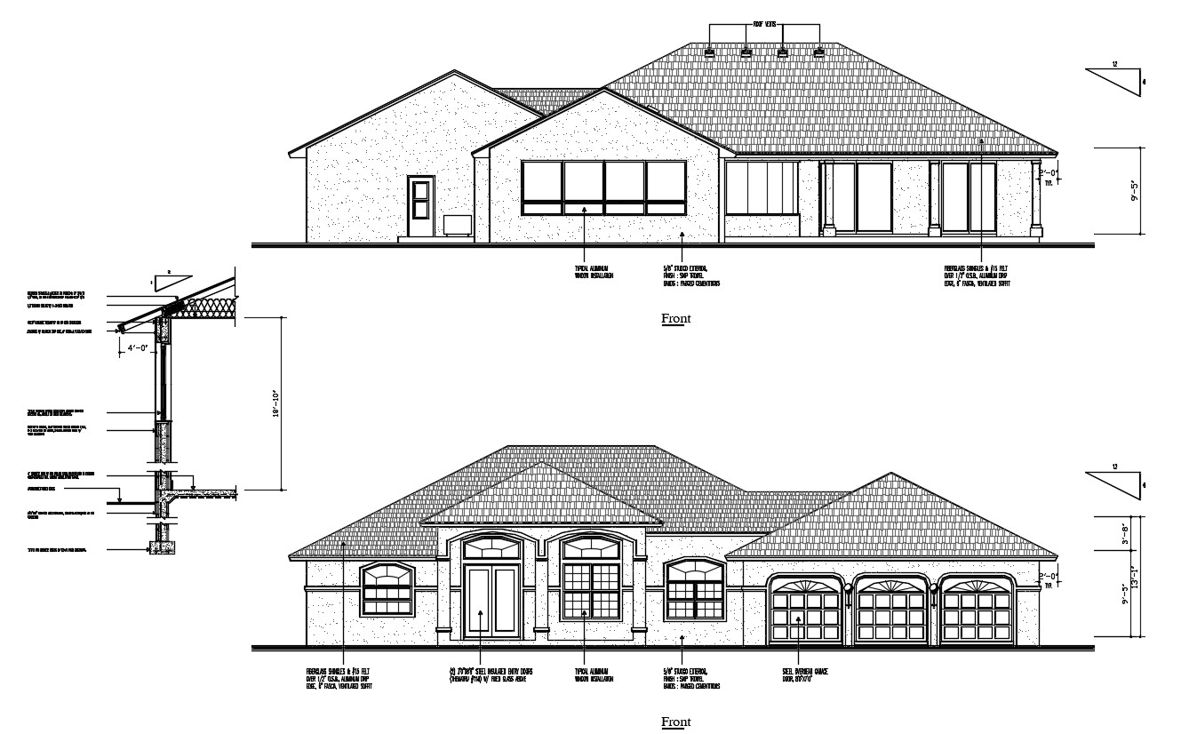 2D House Elevation Design CAD Drawing Cadbull