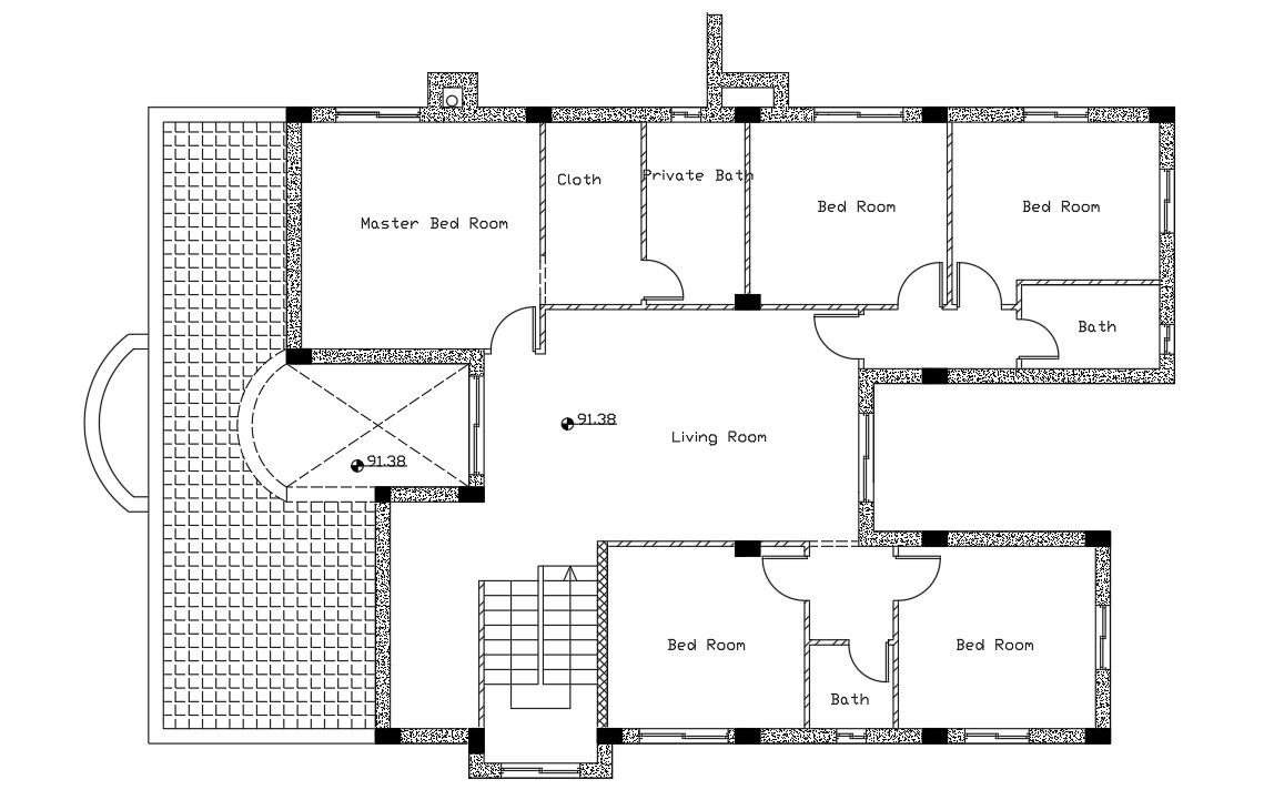 2D House First floor Plan AutoCAD Drawing - Cadbull