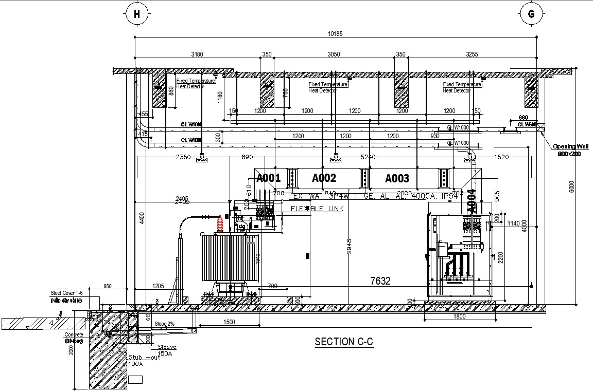 2D AutoCAD DWG drawing file of the transformer room elevation and