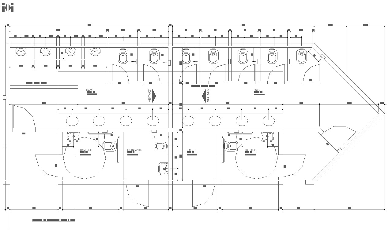 2D CAD DWG Drawing file of the Toilet building floor plan and section ...